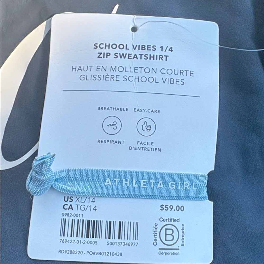 NWT Athleta Girl School Vibes 1/4 Zip Eclipse Sweatshirt Size XL/14. - Picture 6 of 8